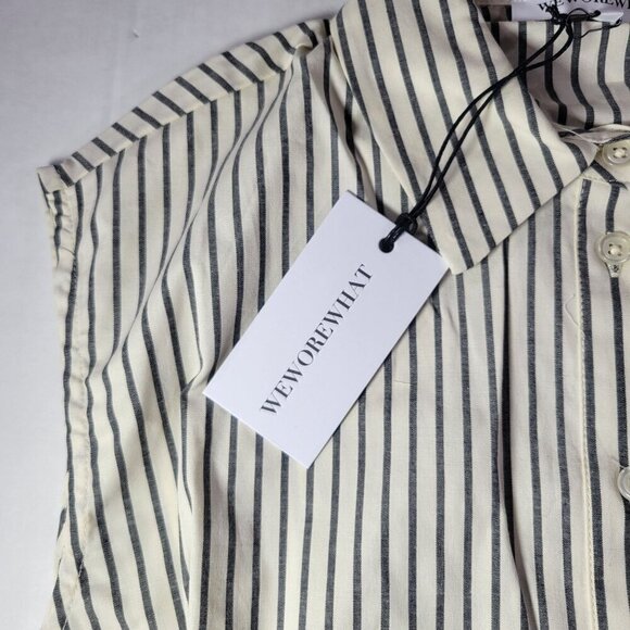 WeWoreWhat Striped Cropped Casual Button-Up Collared Shirt Size Small - Picture 4 of 9